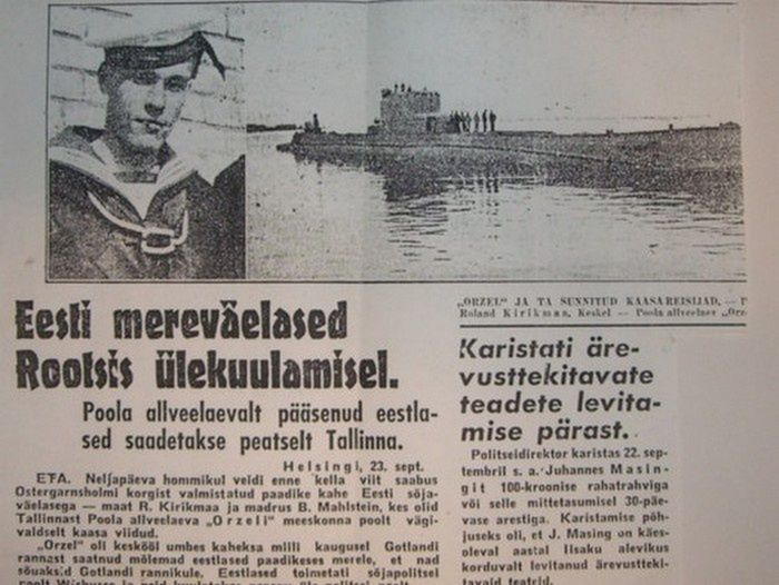 Artykuł w estońskiej gazecie opisujący ucieczkę Orła
