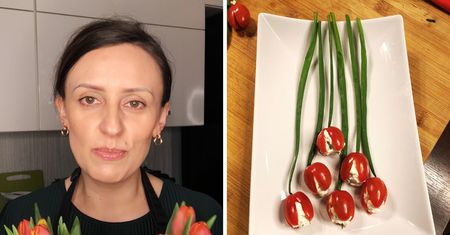 Nacinam pomidorki i faszeruję je na bogato. "Jadalne kwiaty" są gotowe w mgnieniu oka