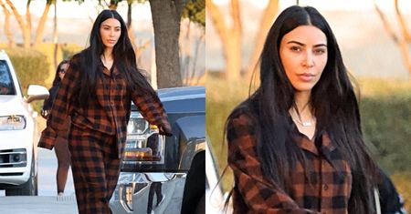 Naturalna Kim Kardashian przechadza się po mieście w KRACIASTEJ PIŻAMIE (ZDJĘCIA)