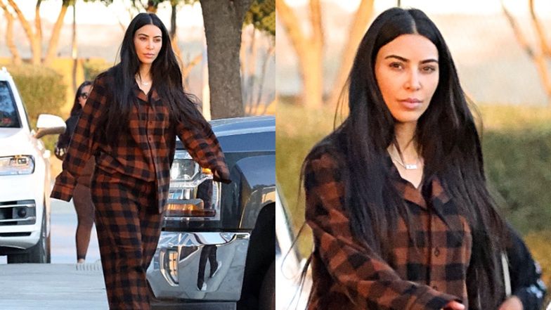 Naturalna Kim Kardashian przechadza się po mieście w KRACIASTEJ PIŻAMIE (ZDJĘCIA)