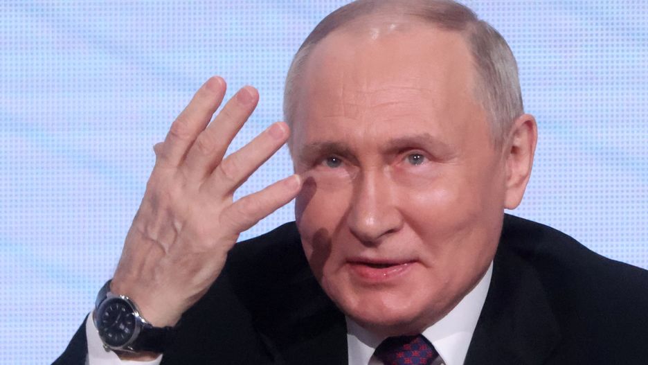 MOSCOW, RUSSIA - DECEMBER 15 (RUSSIA OUT) Russian President Vladimir Putin gestures during his speech at the 4th Congress of Russian Railway Workers, December,15, 2023, in Moscow, Russia. President Putin took part in the congress, hosted by Russian Railways. (Photo by Contributor/Getty Images)