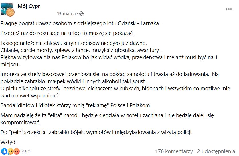 Pasażer opisał szczegóły imprezy na pokładzie samolotu
