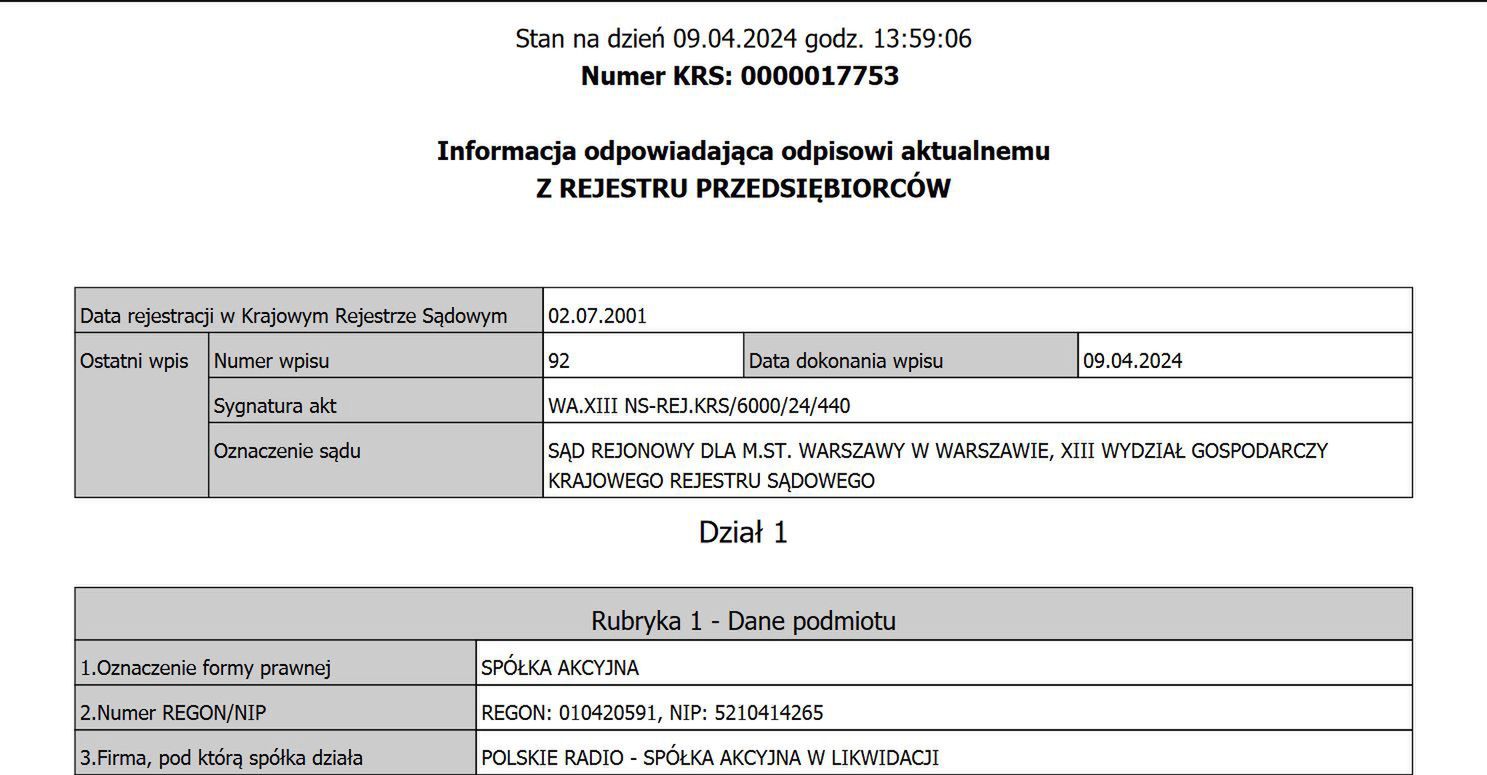 Polskie Radio – odpis z KRS