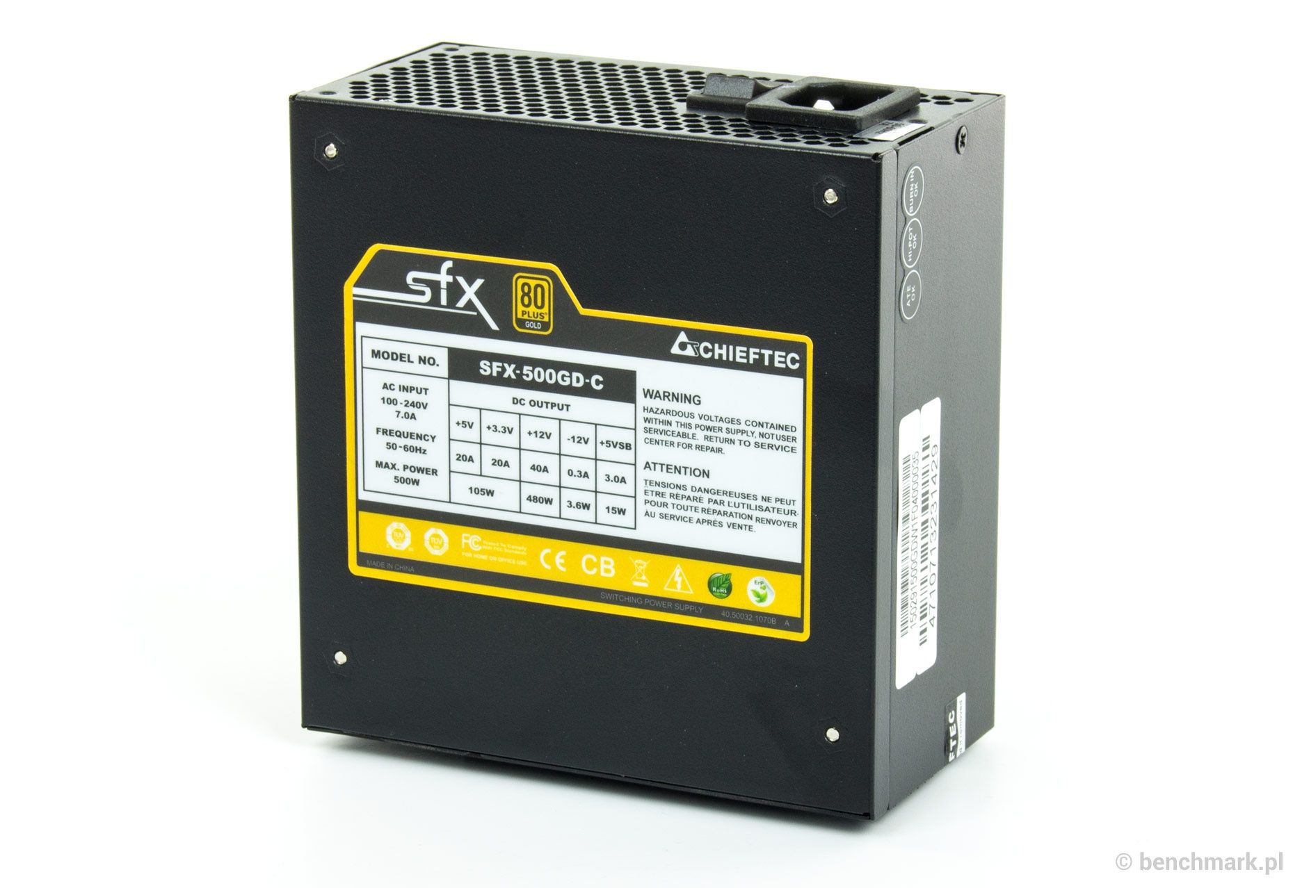 Chieftec SFX-500GD-C zasilacz  - tabliczka znamionowa