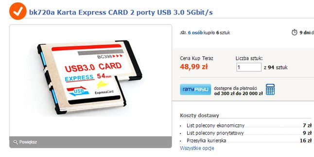Express Card 34 USB 3.0- 55,99 zł