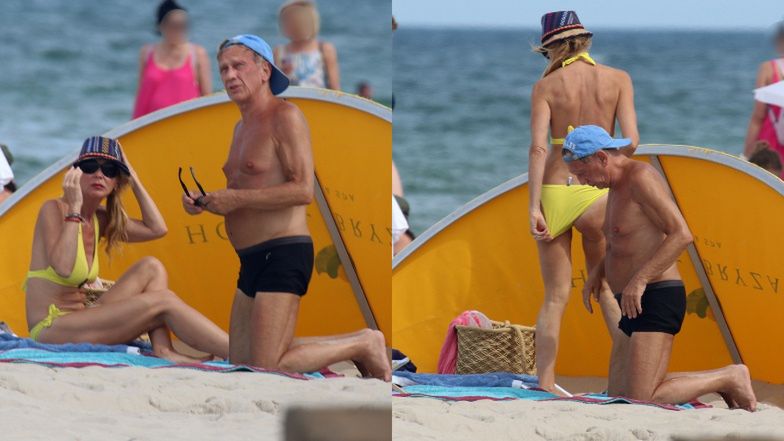 Beata Ścibakówna i Jan Englert wypoczywają na plaży w Juracie