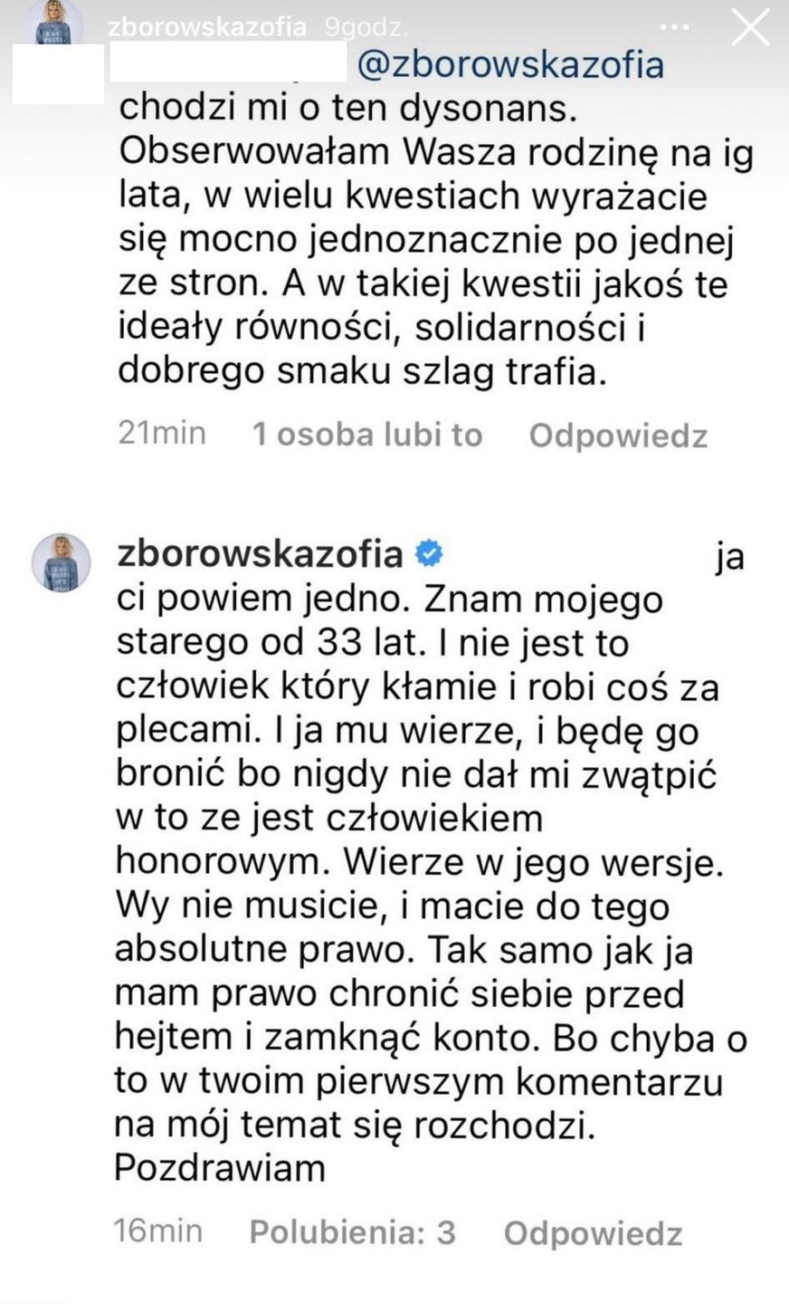 Zofia Zborowska broni ojca