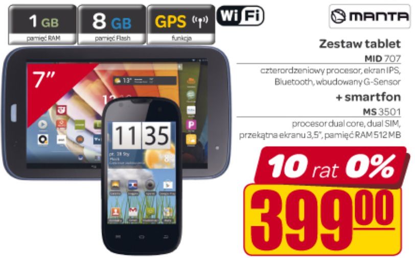 W Carrefourze za 399 zł kupimy tablet i smartfon Manty, w Biedronce telefon za 59 zł