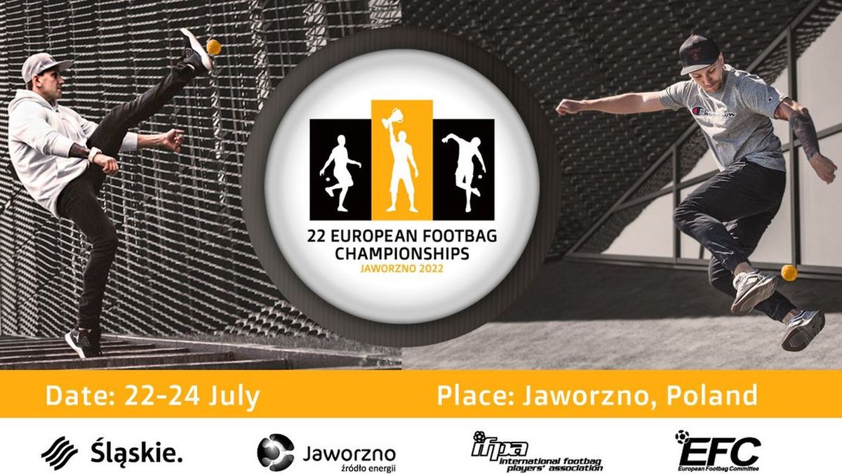 plakat reklamujący mistrzostwa Europy w footbagu w Jaworznie