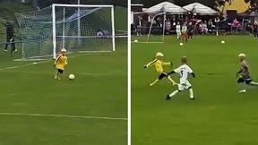 Złapał piłkę i ruszył jak Messi. 8-letni bramkarz zrobił show [WIDEO]