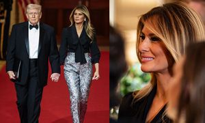 Melania Trump paraduje w srebrnych spodniach na uroczystej kolacji w Białym Domu. Złamała dress code? (ZDJĘCIA)