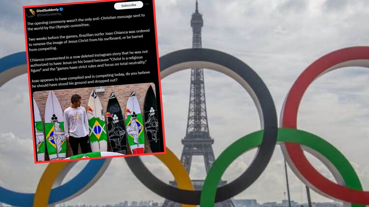 brazylijski surfer Joao Chianca zamanifestował swoją wiarę na desce