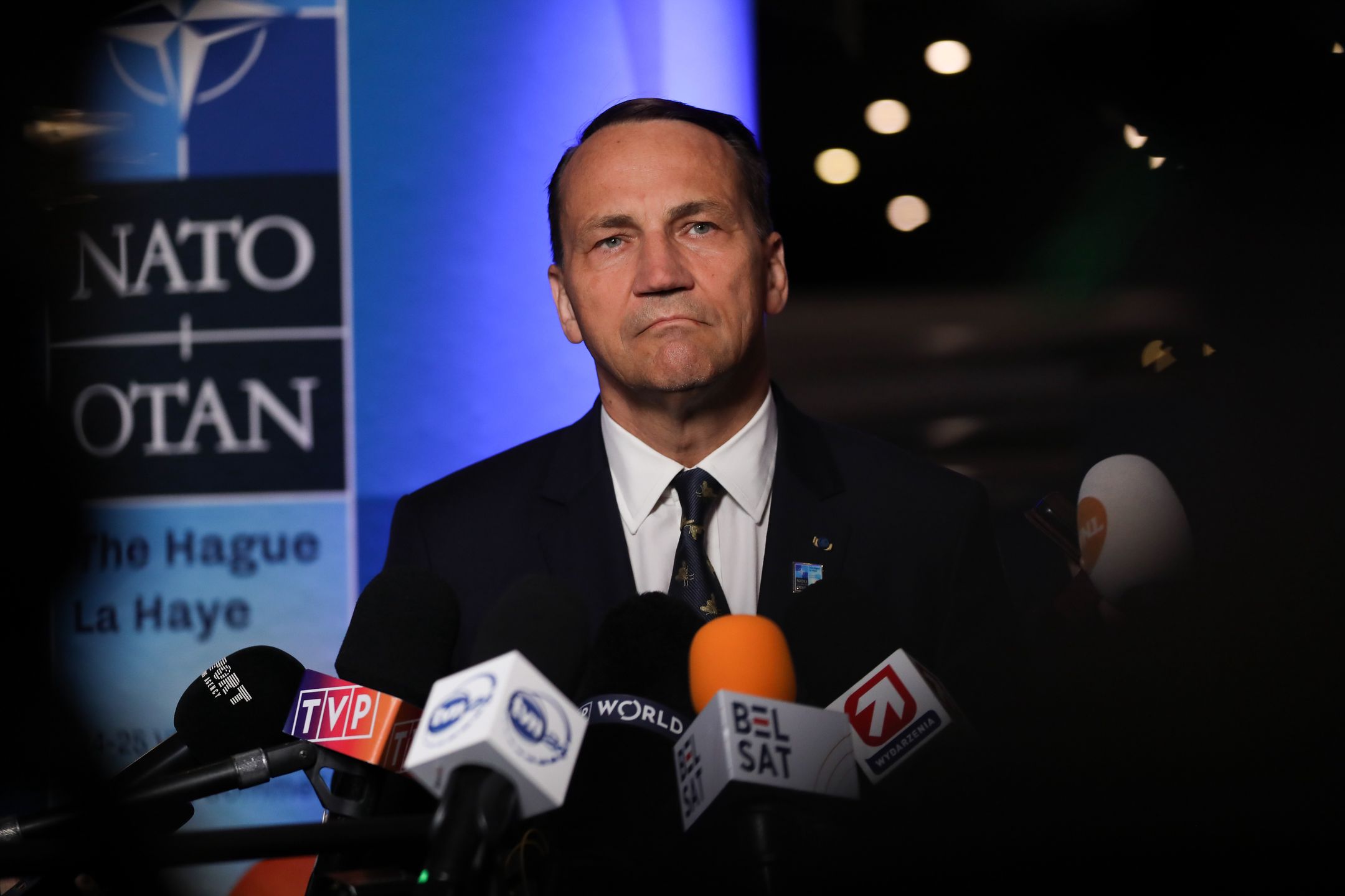 Radoslaw Sikorski, Minister of Foreign Affairs of Poland, attends the NATO Summit at the World Forum in The Hague, the Netherlands, on June 24, 2025.  (Photo by Klaudia Radecka/NurPhoto via Getty Images)