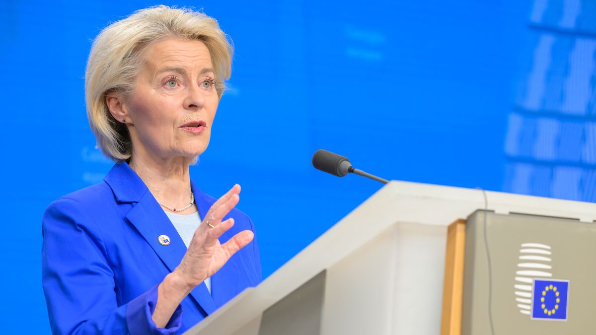 The president of the European Commission, Ursula von der Leyen, speaks during a press conference at the end of the European Council meeting in Brussels, Belgium, on March 20, 2026. EU leaders discuss the impact of the Iran conflict on energy prices and security, alongside divisions over support for Ukraine prior to the European summit meeting in Brussels. (Photo by Jonathan Raa/NurPhoto via Getty Images)