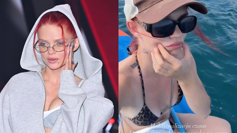 Margaret w panterkowym bikini robi rozśpiewkę na SUPie. 