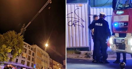 Pijany wszedł na dźwig na placu budowy w centrum Lublina i uruchomił żurawia. Uszkodził latarnię, próbował uciec