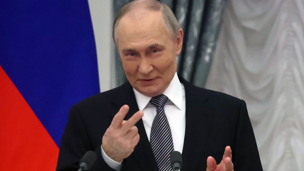 Russian President Putin Presidents Awards To Young Cultural Figures At The Kremlin
MOSCOW, RUSSIA - MARCH 25 (RUSSIA OUT) Russian President Vladimir Putin gestures during the awards ceremony for young cultural figures, March 25, 2025, in Moscow, Russia. Putin awarded 8 people, including writers, artists and balet dancers at the Senat Palace of the Kremln. (Photo by Contributor/Getty Images)
Contributor