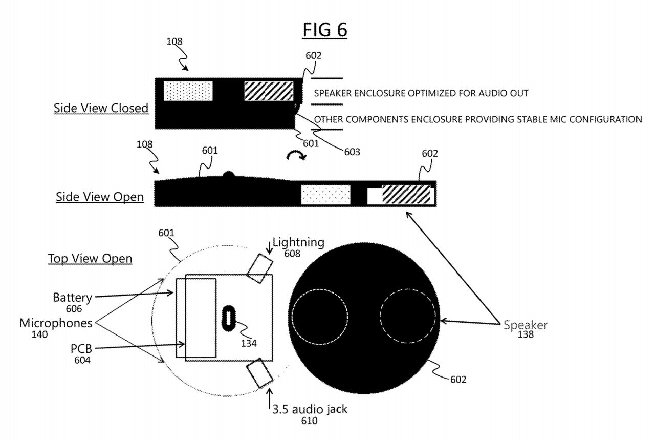 Urządzenie miałoby zostać wyposażone w mikrofon, głośnik i złącze minijack, fot. zgłoszenie patentowe Microsoftu.