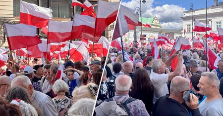 Przyjechali dla Nawrockiego. Zaśpiewali Rotę i odmówili różaniec