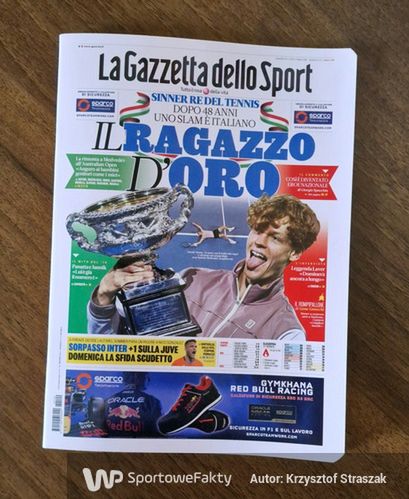 Okładka zeszytu dodanego do wydania "La Gazzetta dello Sport" po sukcesie Sinnera w Australian Open.