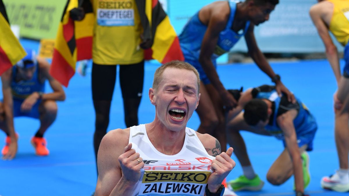 Krystian Zalewski na mecie MŚ w półmaratonie w Gdyni