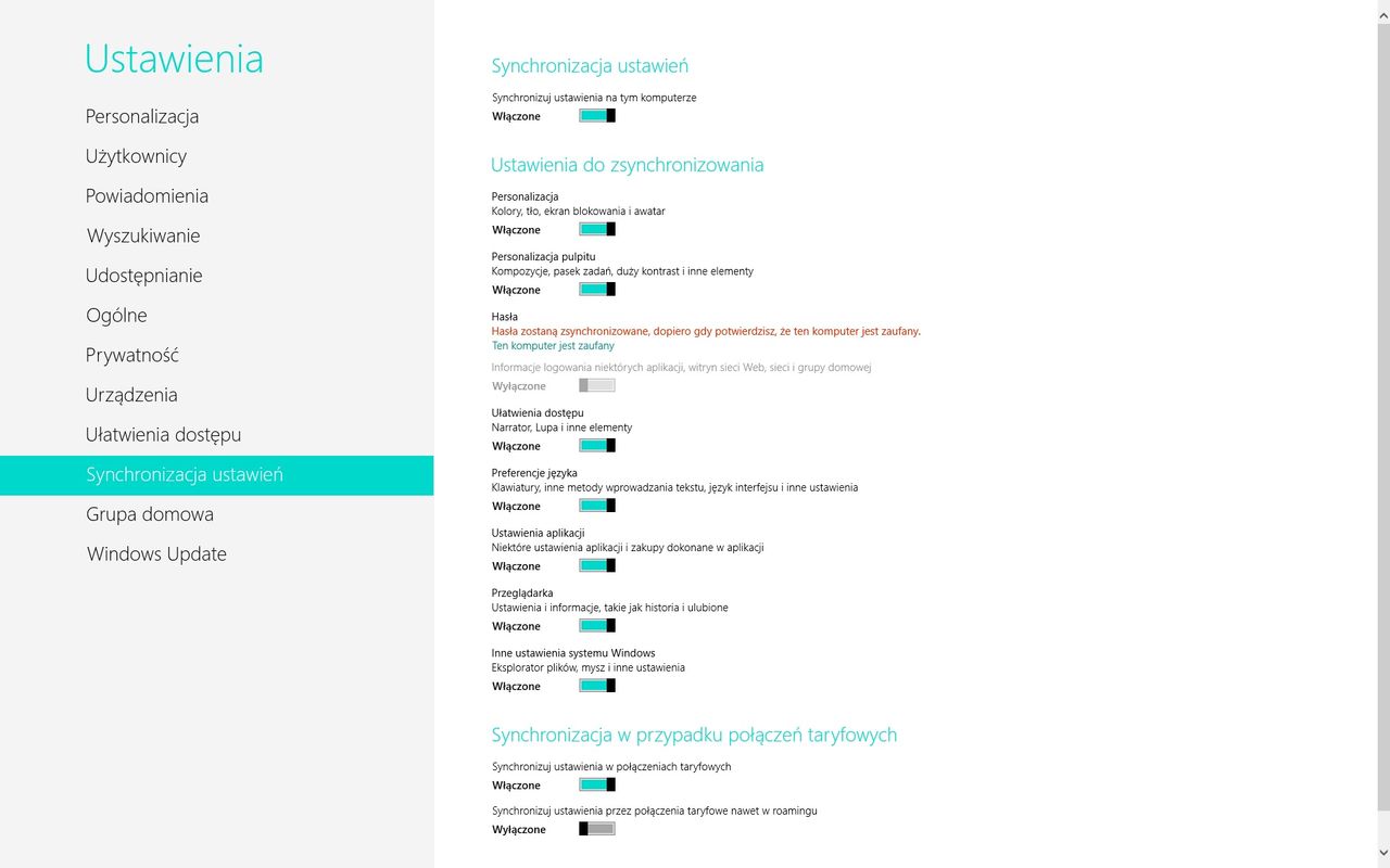 Windows 8 - synchronizacja ustawień