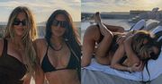 Kim i Khloe Kardashian eksponują szczupłe sylwetki, wijąc się w strojach kąpielowych na leżaku (ZDJĘCIA)