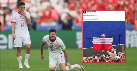 Polski kibic z przesłaniem do żony. Flaga hitem internetu