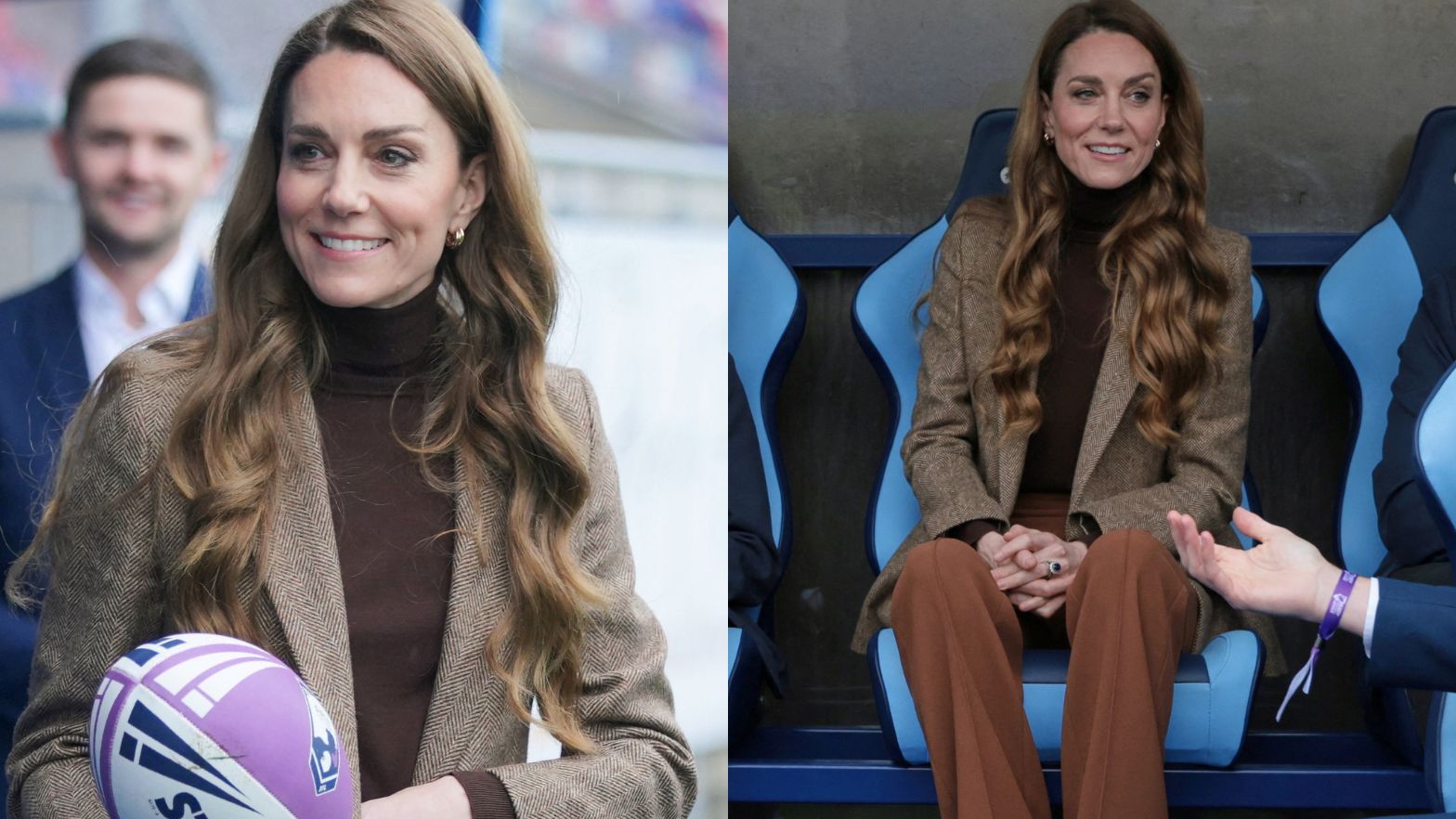 Elegancka księżna Kate chwyta za piłkę do rugby (ZDJĘCIA)