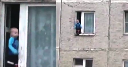 Dziecko bawi się na parapecie 8 piętra!