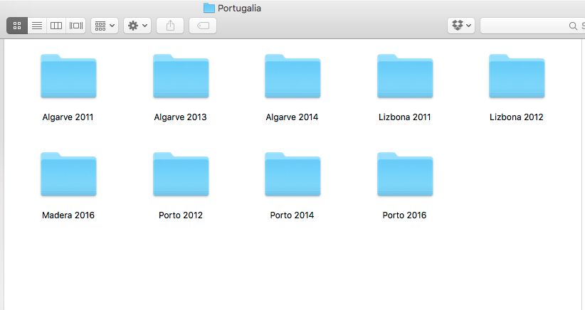 Przykładowa struktura folderów z wyjazdów do Portugalii