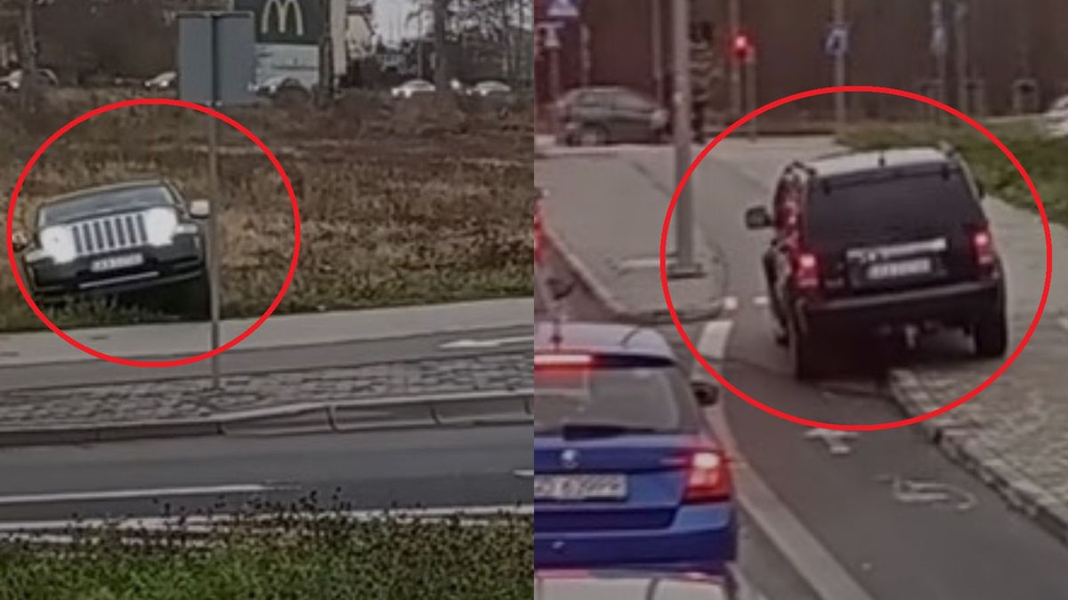 Kierowca wjechał na pas zieleni, a potem na drogę rowerową