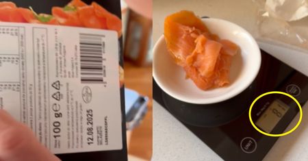 Miało być 100 g łososia. Położył na wadze. Oto efekt