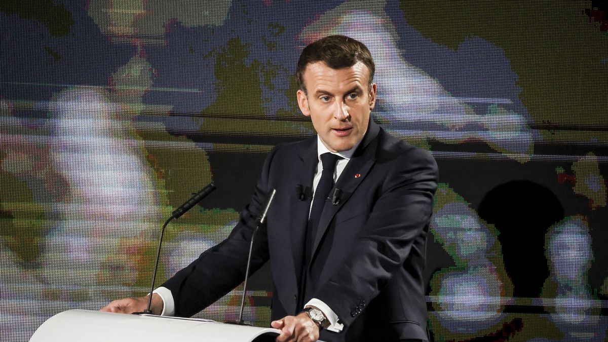 STRASBOURG, FRANCE- MAY 9:  French President Emmanuel Macron delivers his speech on the Future of Europe and to and to mark Europe Day, at the European Parliament in Strasbourg, eastern France on May 9, 2021. (Photo by Elyxandro Cegarra/Anadolu Agency via Getty Images)