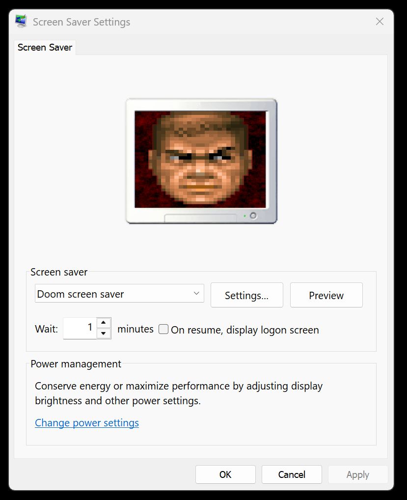 Ustawienia wygaszacza ekranu z grą Doom