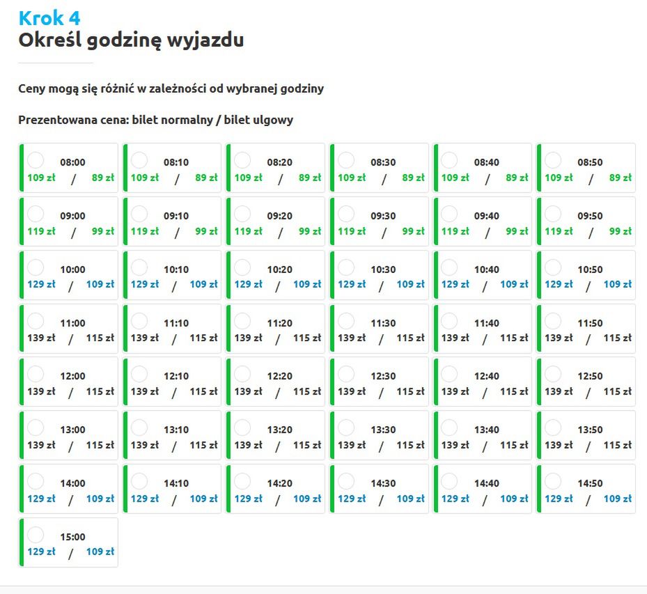 Ceny online za wjazd góra-dół różnią się w zależności od godziny