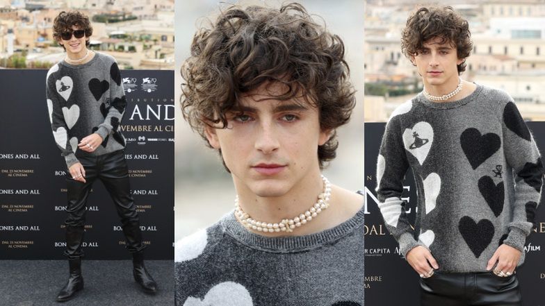 Timothee Chalamet w skórzanych spodniach i ze SZNUREM PEREŁ wdzięczy się na rzymskiej ściance (ZDJĘCIA)