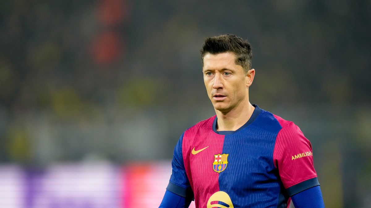 Dortmund, Germany - December 11: Robert Lewandowski of FC Barcelona looks on during the UEFA Champions League 2024/25 League Phase MD6 match between Borussia Dortmund and FC Barcelona at Signal Iduna Park on December 11, 2024 in Dortmund, Germany. (Photo by Alex Gottschalk/DeFodi Images via Getty Images)