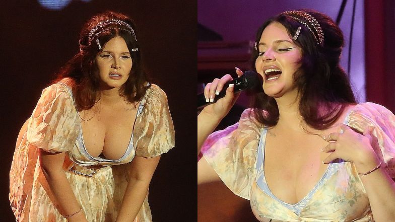 Wydekoltowana Lana Del Rey stroi miny na koncercie