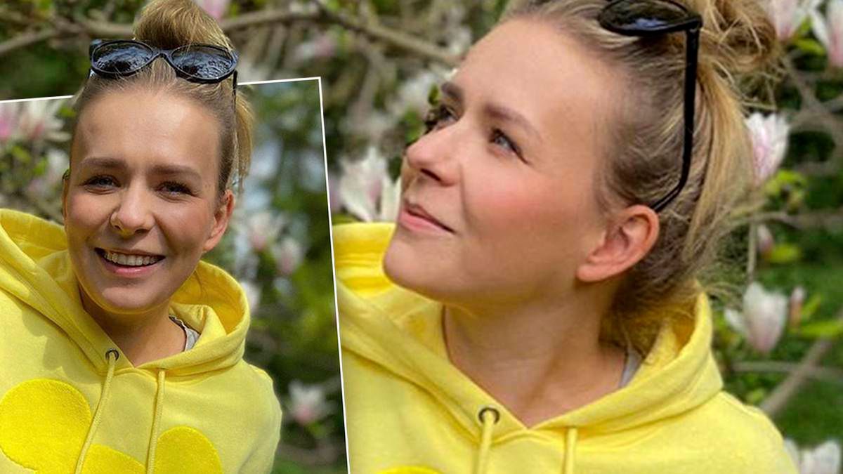 Odchudzona Aneta Zając w żółtej bluzie z H&M. Słodki nadruk i niska cena sprawiły, że fanki oszalały na jej punkcie