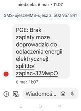 Fałszywy SMS o odłączeniu energii elektrycznej