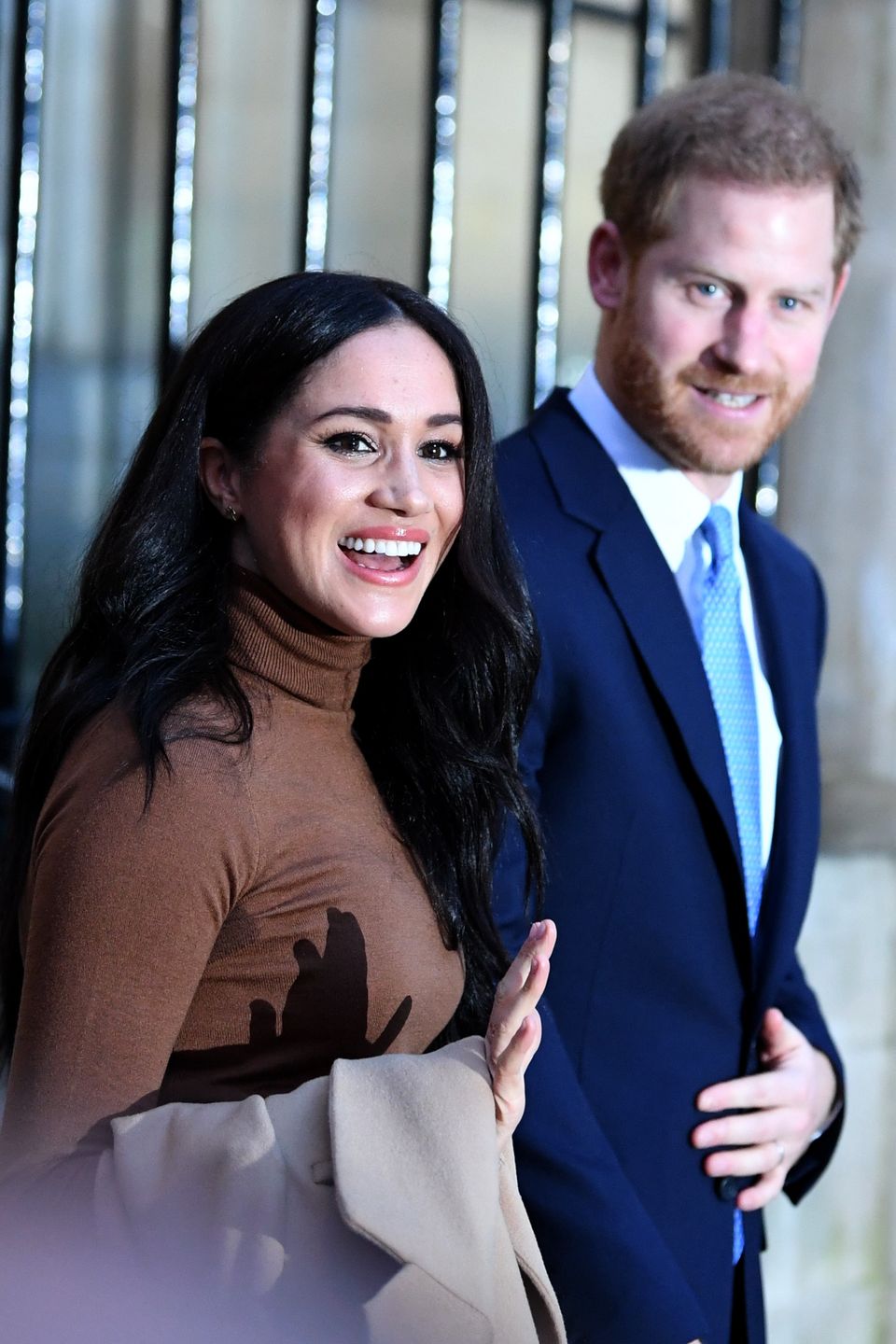 The Duke And Duchess Of Sussex Visit Canada HouseLONDON, UNITED KINGDOM - JANUARY 07: Prince Harry, Duke of Sussex and Meghan, Duchess of Sussex react after their visit to Canada House in thanks for the warm Canadian hospitality and support they received during their recent stay in Canada, on January 7, 2020 in London, England. (Photo by DANIEL LEAL-OLIVAS  - WPA Pool/Getty Images)WPA Pool