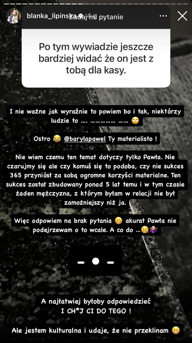 Blanka Lipińska odpowiada na komentarze