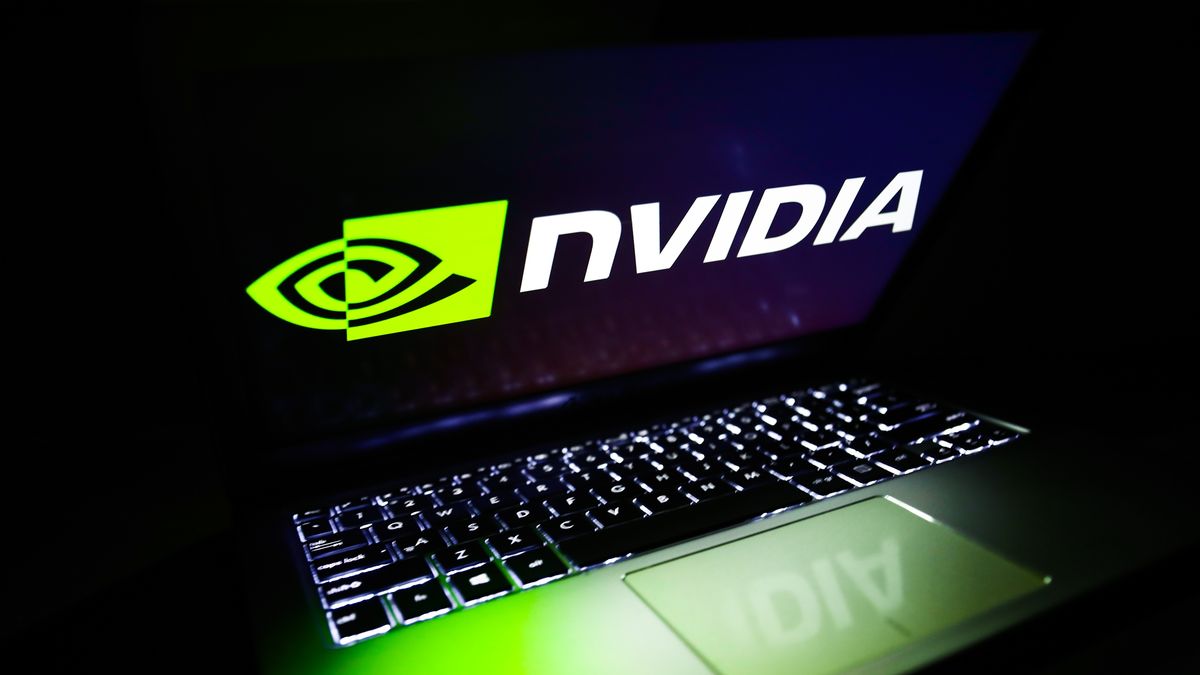 Nvidia logo displayed on a laptop screen is seen in this illustration photo taken in Krakow, Poland on August 16, 2021. (Photo by Jakub Porzycki/NurPhoto via Getty Images)