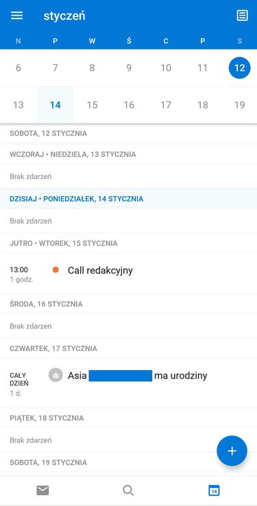 Outlook 3.0 dla Androida – kalendarz