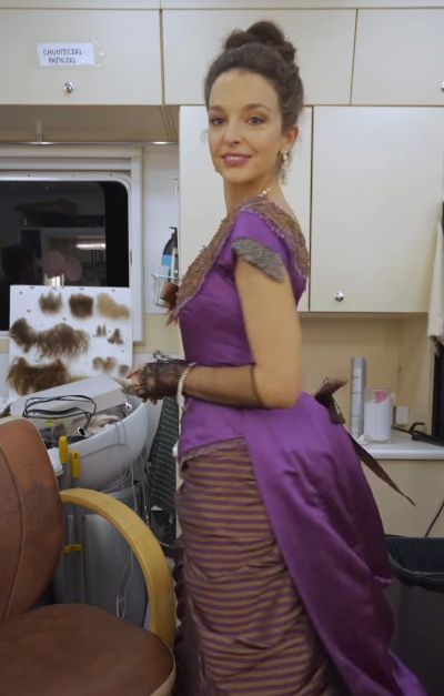 Maria Dębska na planie filmu "Lalka"