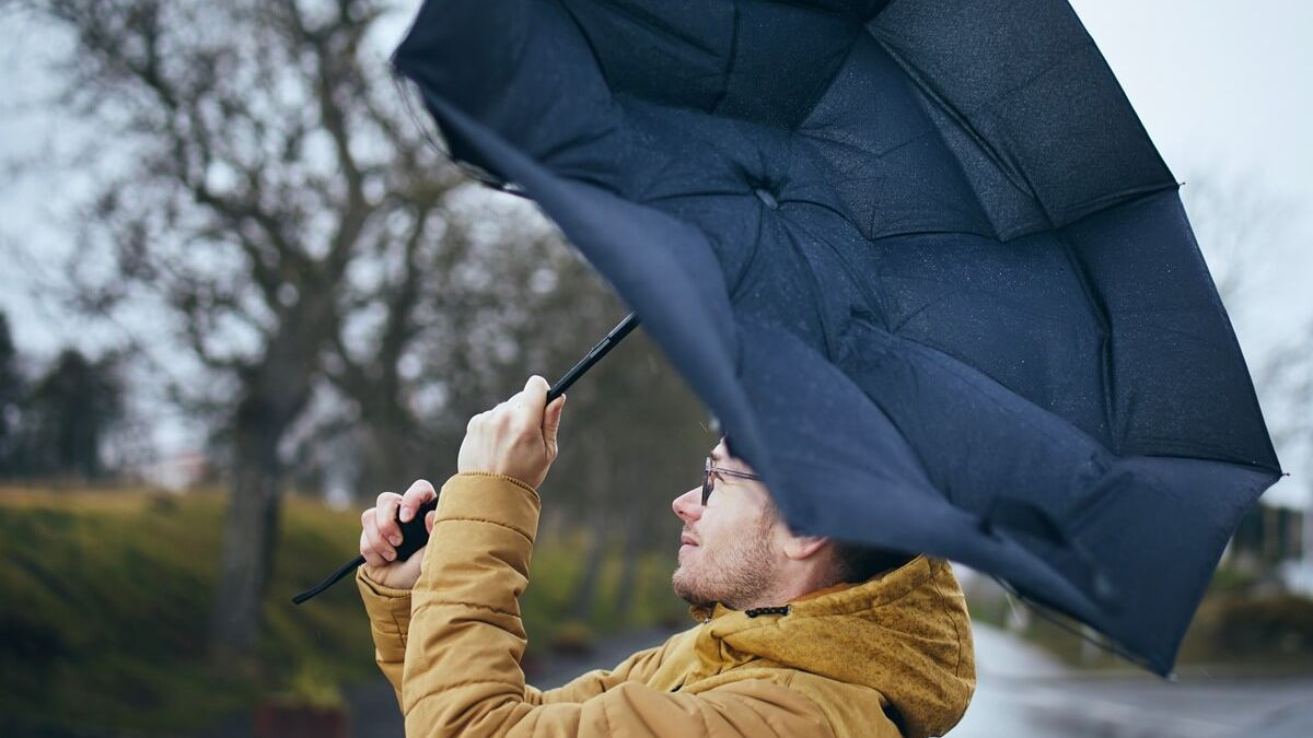 Silny wiatr, parasol