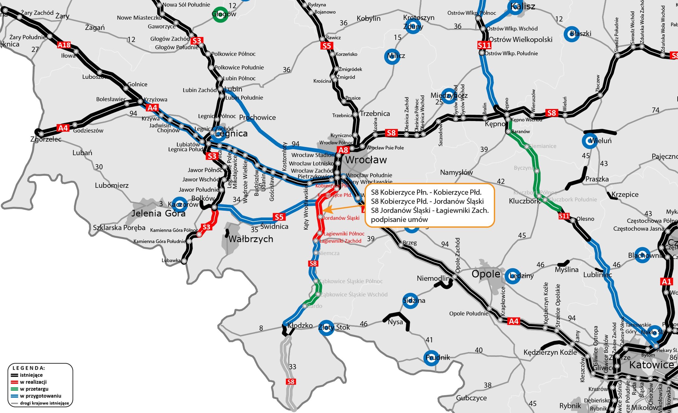 S8 - mapa realizacji inwestycji