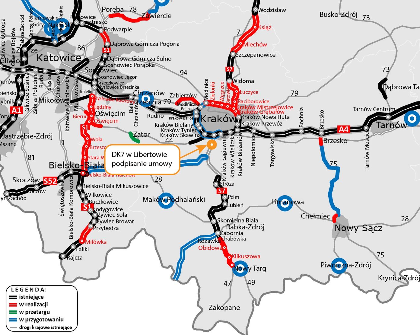 Lokalizacja wąskiego gardła na Zakopiance w Libertowie