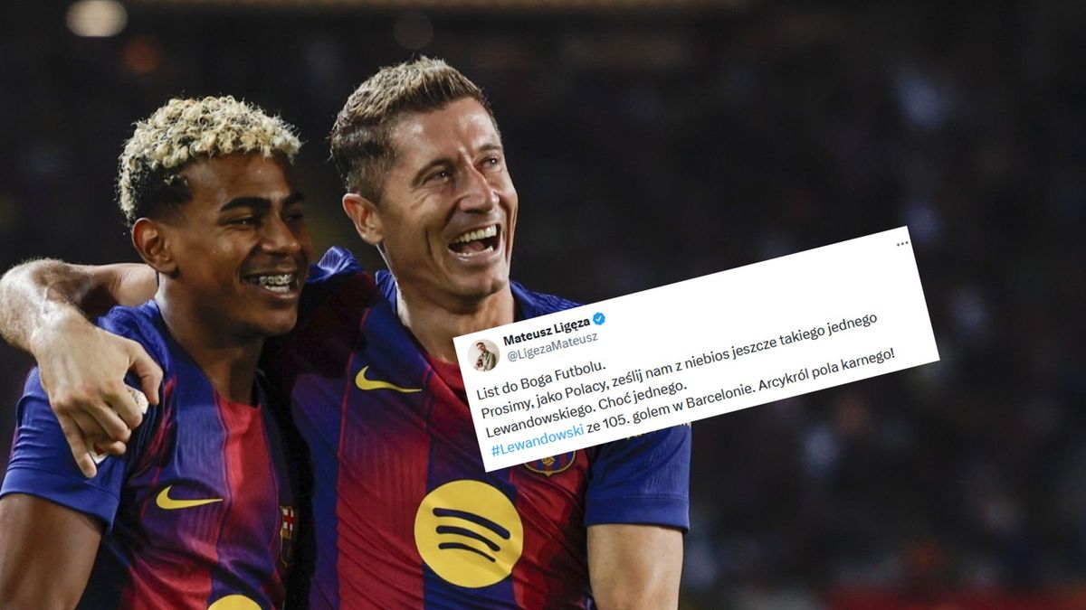 PAP/EPA / EPA/Alberto Estevez / Na zdjęciu: Lamine Yamal (L), Robert Lewandowski